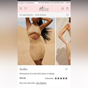 NWOT Oh Polly Beige Rhinestone Cut-Out Mini Dress